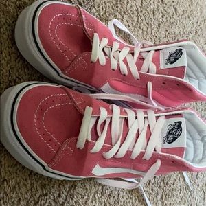 Coral/pink high top vans
